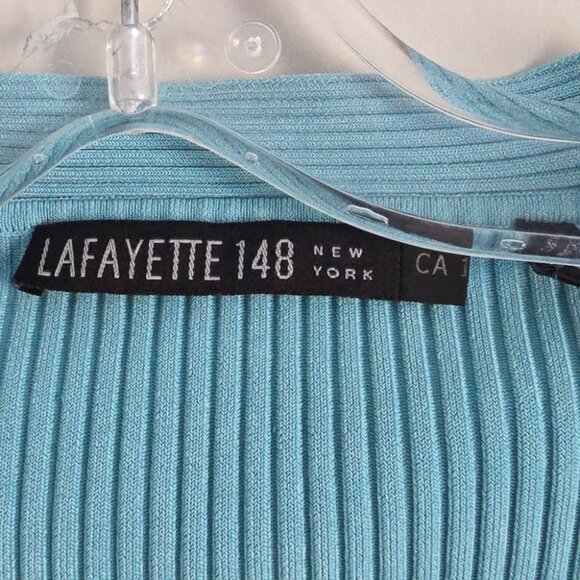 LAFAYETTE 148 | Silk Sweater Top Ribbed Square Neck Blue Sz LARGE - Picture 4 of 5